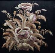 Late 19th / early 20th century stumpwork embroidery depicting an arrangement of flowers and