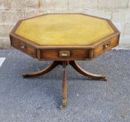 Military campaign style drum table, probably by Reh Kennedy, of octagonal form, mahogany and brass