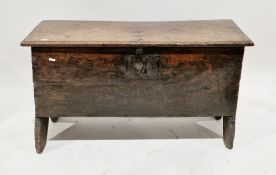 17th century oak six-plank coffer of rectangular form with iron lock and clasp, 53cm high x 94cm