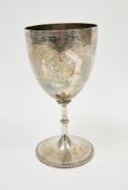 Victorian silver engraved footed goblet, hallmarked London, 1871, maker's marks for OR/EB, foot