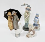 Collection of Lladro and Nao figures and models comprising a Lladro figure of a Japanese girl in