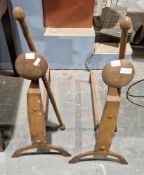 Pair of antique style cast iron firedogs with flat round finials, 62cm high x 50cm deep together