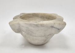 19th century marble mortar of circular tapering form with four lobes, 10.5cm high x 24cm wide