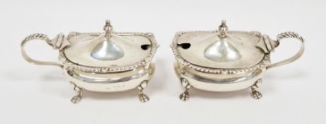 Pair of Edward VII silver mustard pots, Chester 1907, Haseler Brothers, of squat baluster form
