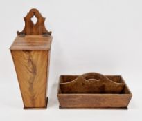 19th century mahogany candle box with pierced handle and sloping hinged lid, 48cm high and a 19th