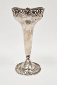 Edwardian silver spill vase, of trumpet form with flared pierced neck, with shell motifs, London