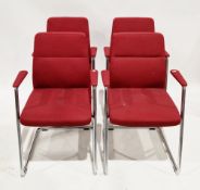 Set of four contemporary Sven Christiansen cantilever chairs, with red fabric upholstered backs,