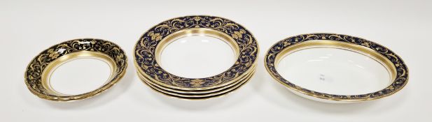Royal Crown Derby bone china Regency pattern part dinner service, printed gilt marks, some with