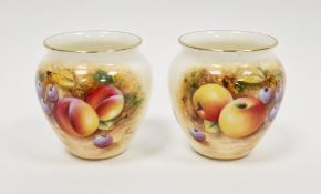 Pair of Royal Worcester small oviform fruit decorated vases, 20th century, printed black factory