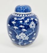 Chinese blue and white oviform ginger jar and a cover, Qing Dynasty, double-concentric circle mark