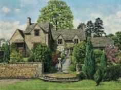 Christopher Hall (20th century) Oil on panel View of a country house and garden, The Malt House,