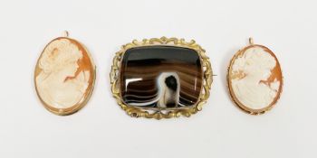 Two 9ct yellow gold mounted shell cameo brooch pendants of oval form, each depicting a right