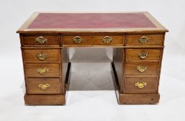 19th century mahogany twin-pedestal desk with leather inset top, single long drawer and two banks of