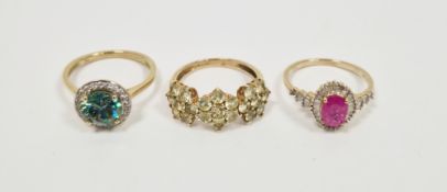 Lady's 9ct gold dress ring, the oval pink stone surrounded by white stones, another dress ring