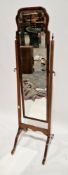 Early 20th century mahogany and walnut veneered cheval mirror in the Queen Anne manner, the mirror