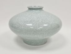 Large Chinese porcelain crackle glaze compressed baluster vase, with flared rim, unmarked, 23cm high