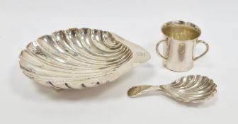George V silver butter dish, Sheffield 1911, Atkin Bros, of shell form, the handle engraved with a