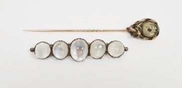 Victorian gilt metal mourning stickpin, knot pattern inset with hair, inscribed to reverse Alice