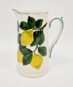Griselda Hill Wemyss ware tapering cylindrical lemon pattern jug, painted marks SB, decorated with
