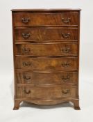 Reproduction mahogany chest of six long drawers, serpentine-fronted, on splayed feet, 102cm high x