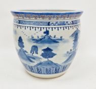 20th century Chinese porcelain large jardiniere, of baluster form decorated with pavilions on