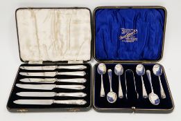George V cased matched set of six silver teaspoons, Sheffield 1934, C W Fletcher & Son Ltd,
