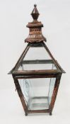 Victorian large copper country house or street lantern of typical form having eight clear glass