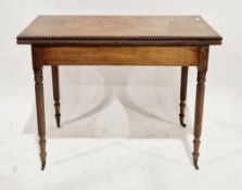 19th century mahogany foldover tea table, the rectangular top with crimped carved edge, on spiral