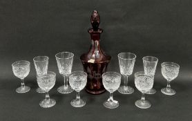 Egermann (Czechoslovakia) ruby tinted and engraved decanter and stopper engraved with buildings in