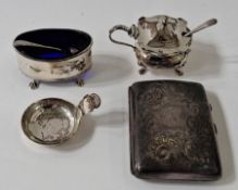 Silver cigarette case, a silver caddy spoon, Birmingham 1930, with circular bowl, a silver