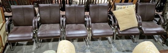 Hands of Wycombe - set of six contemporary boardroom elbow chairs having brown leather upholstered
