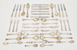 Assembled 20th century silver Kings pattern flatware table service, the majority hallmarked