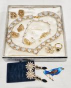 Collection of costume jewellery including a pair of Napier gold tone and faux pearl earrings, a
