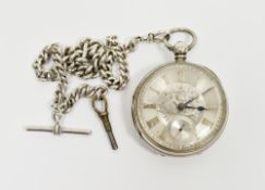 Victorian silver open-faced pocket watch, the silvered dial with central embossed floral sprigs,