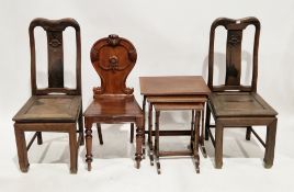 Pair of Chinese hardwood side chairs, the solid splats carved with roundels, solid seats, on