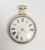 George III silver pair-cased pocket watch, the enamel dial with Roman numeral hour markers, with