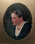 Late 19th/early 20th century Oil on canvas (mounted on card) Portrait of a woman wearing black dress