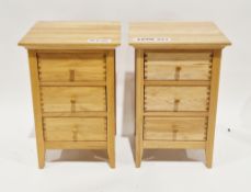 Pair of John Lewis Essence Range oak and oak veneer bedside cabinets, each cabinet with three