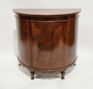 Edwardian mahogany and satinwood inlaid side cabinet of demi-lune form, single door with key, on