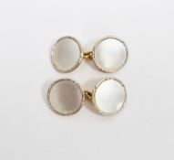 Pair 18ct gold, platinum and mother-of-pearl chain pattern cufflinks with platinum bordered mother-