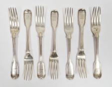 Set of four Victorian silver forks, London 1850, H J Lias & Son, fiddle and thread pattern handles