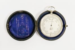 Edwardian silver cased aneroid pocket barometer by J Hicks, London, number 9096, the case hallmarked