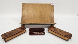 Mid-century golden oak table-top folding bookstand, marked to underside 'Norbury.J-C.WK, October