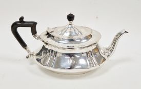 Edward VII silver teapot, Sheffield 1902, Fordham & Faulkner, of oval squat baluster form with