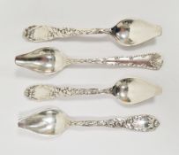 Four Tiffany silver preserve spoons, London import marks for 1909, makers mark for Albert William