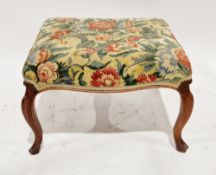Early 20th century mahogany dressing stool, the shaped upholstered seat on four cabriole carved
