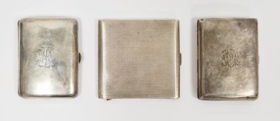 Early 20th century silver cigarette case, engine turned decoration, gilt interior, Birmingham