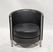 Italian grey leather upholstered tub chair by Moroso, with chrome tubular supports to front, 74cm