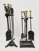 Collection of fireside items including large brass log bucket with swing iron handle, 42cm high,