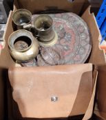 Vintage leather monogrammed grooming kit fitted with brushes, silver topped glass jars enclosing